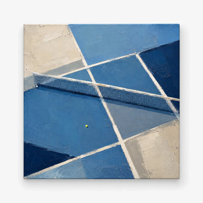Tennis Court Abstract Painting Hand-Painted Blue Geometric Wall Art