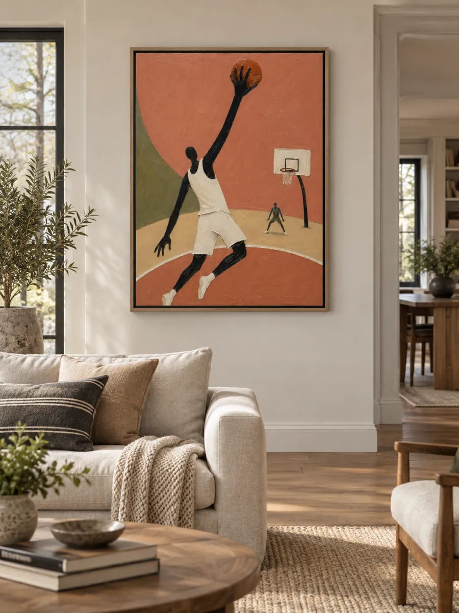 Giant Limb Basketball Player Canvas Painting Hand-Painted Orange Wall Art