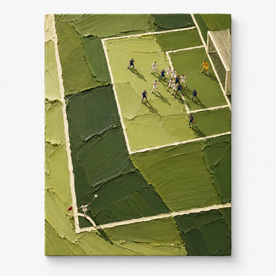 Hand-Painted Football Match Impasto Canvas Art With Green Pitch
