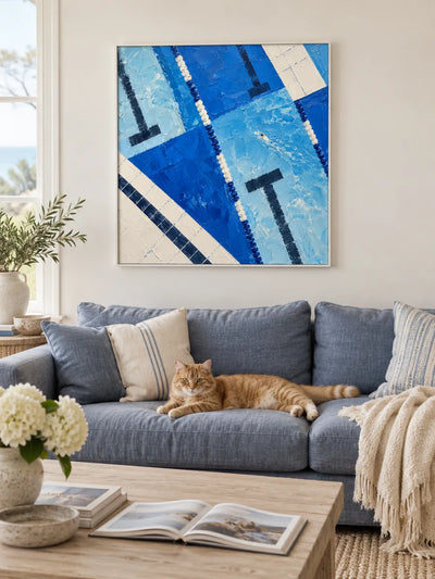 Modern Sports Wall Art For Home Gym Living Room Blue Geometric Canvas