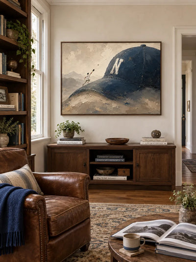 Surrealist Baseball Player With Giant Cap Hand-Painted Canvas Art