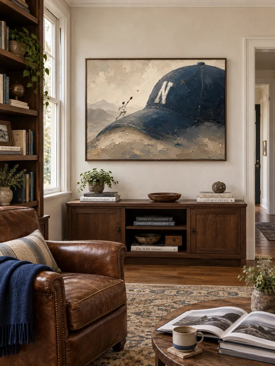 Surrealist Baseball Player With Giant Cap Hand-Painted Canvas Art