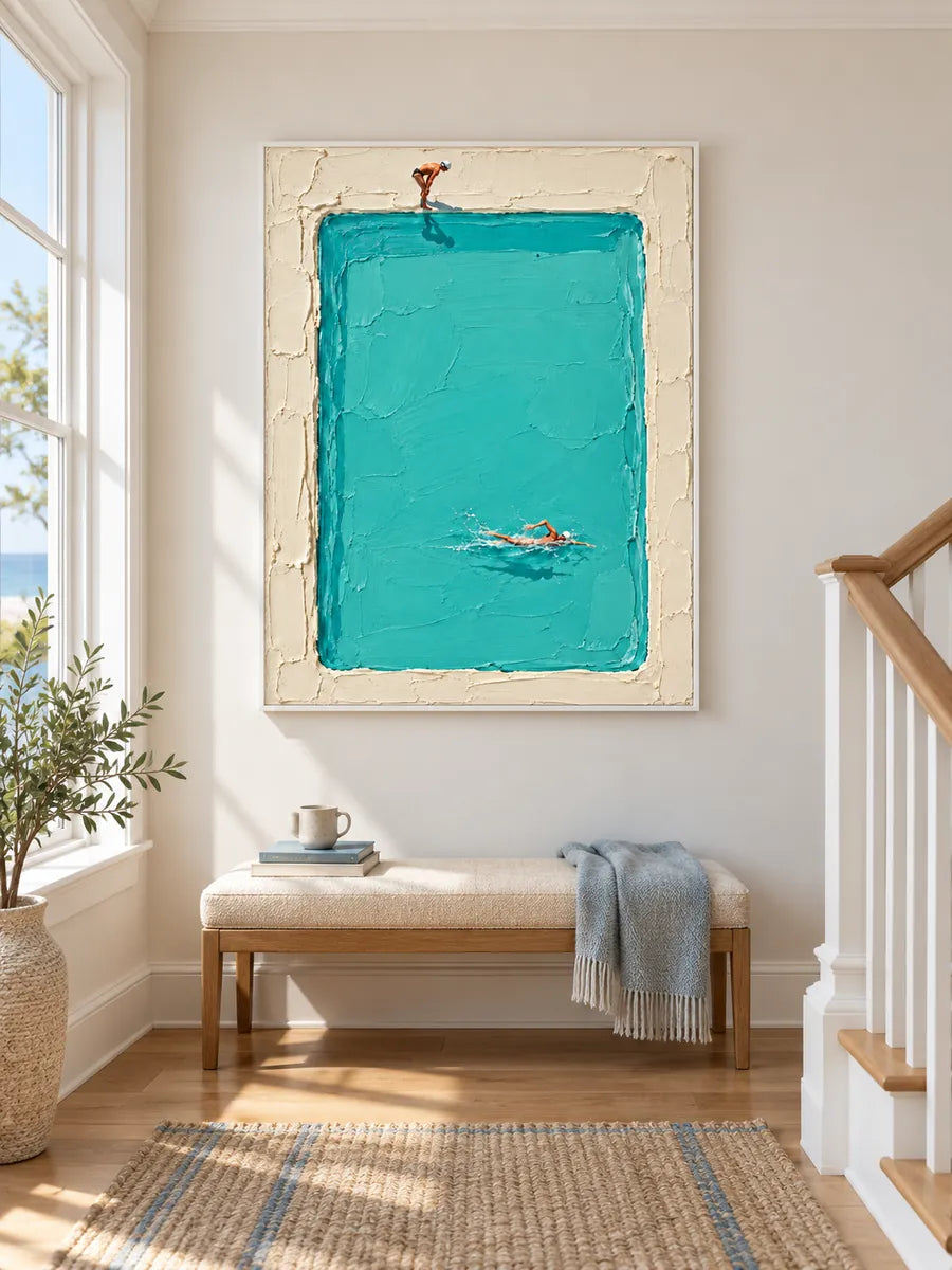 Hand-Painted Swimming Pool Art With Impasto Texture Canvas Painting