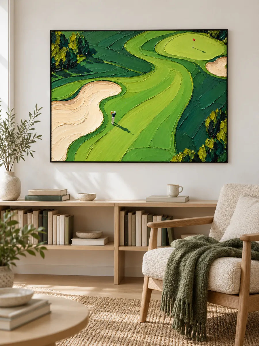 Hand-Painted Golf Course Canvas Art With Impasto Texture For Sports Lovers