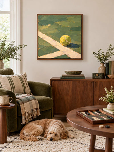 Tennis Ball On Clay Court Impressionist Canvas Painting Hand-Painted Wall Art Green Yellow