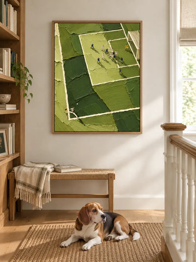 Hand-Painted Football Match Impasto Canvas Art With Green Pitch