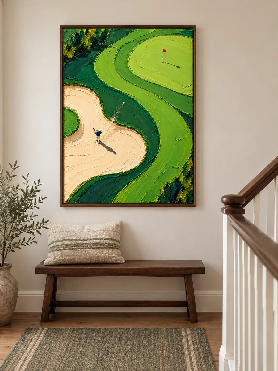 Hand-Painted Golf Bunker Shot Canvas Art With Impasto Texture