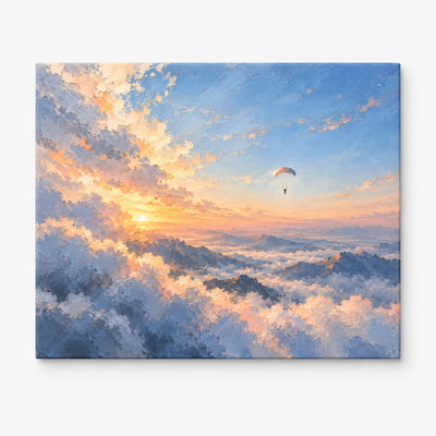 Paragliding Over Sunset Clouds Hand-Painted Canvas Art