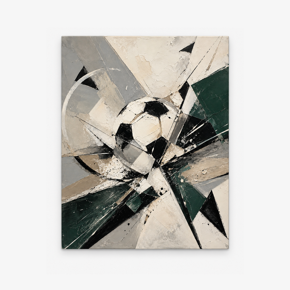 Abstract Soccer Ball Geometric Canvas Painting In Green And Black