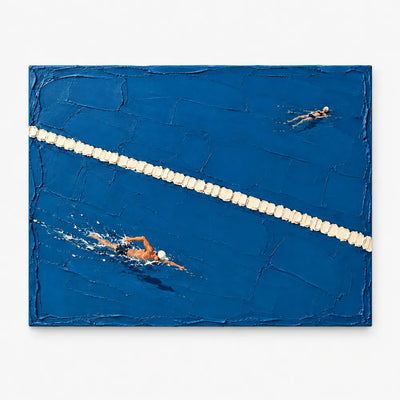 Swimming Pool Impasto Canvas Painting Hand-Painted Blue Sports Art