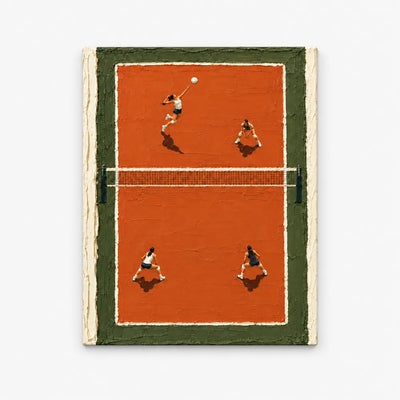 Volleyball Game Impasto Canvas Painting Orange Green Court Hand-Painted Wall Art