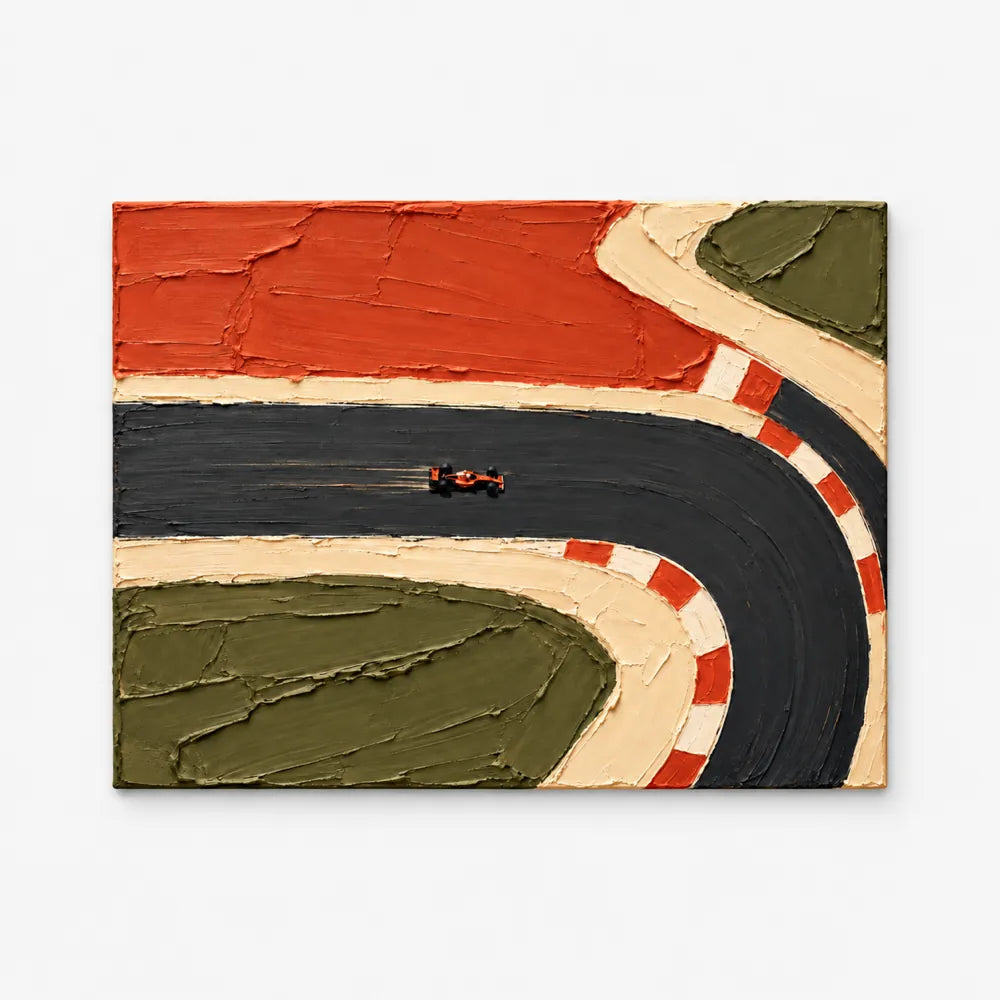 Hand-Painted F1 Racing Car Canvas Art With Impasto Texture
