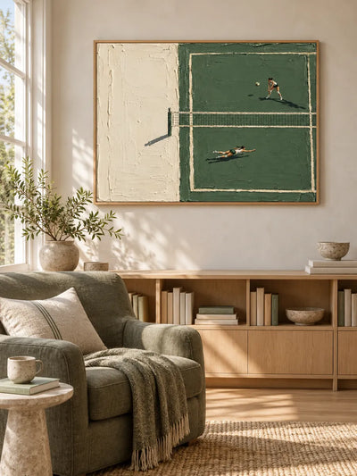 Hand-Painted Sports Art Impasto Green Court Canvas Painting