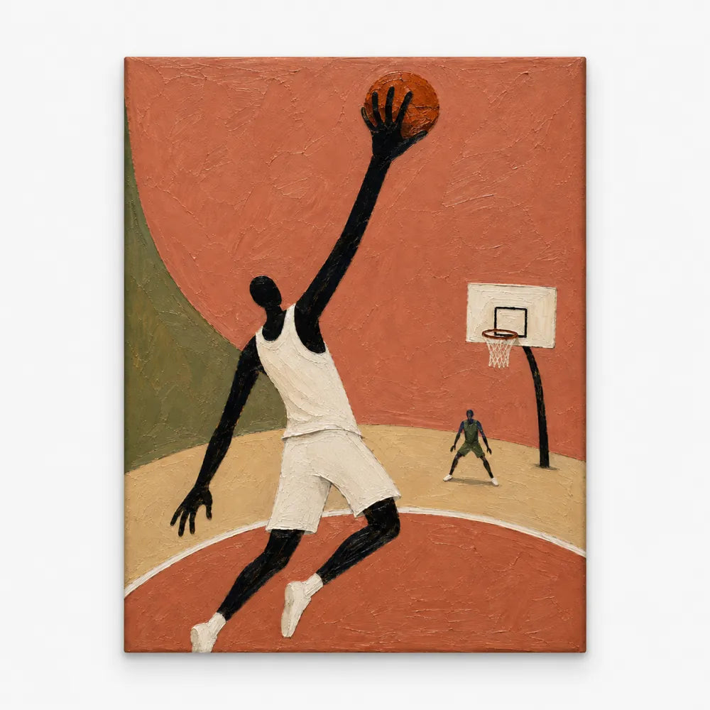 Giant Limb Basketball Player Canvas Painting Hand-Painted Orange Wall Art