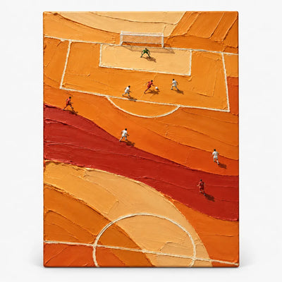 Hand-Painted Soccer Field Canvas Art With Thick Orange Impasto Texture