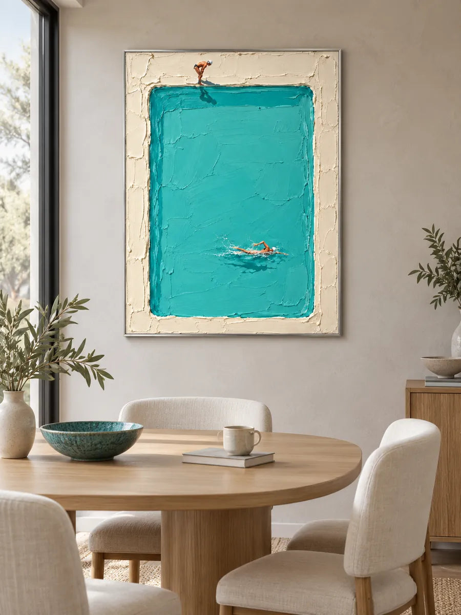 Hand-Painted Swimming Pool Art With Impasto Texture Canvas Painting