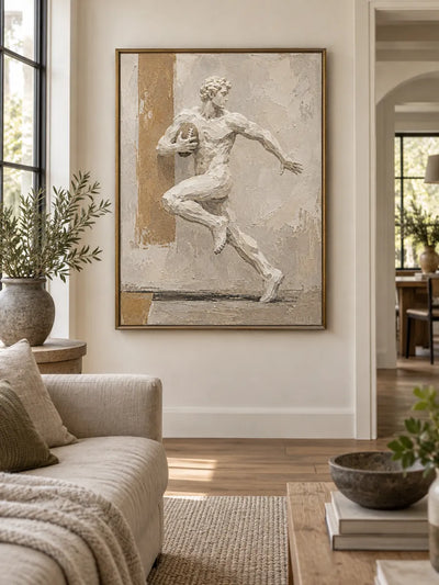 Sculptural Football Player Art Hand-Painted Canvas For Sports Lovers