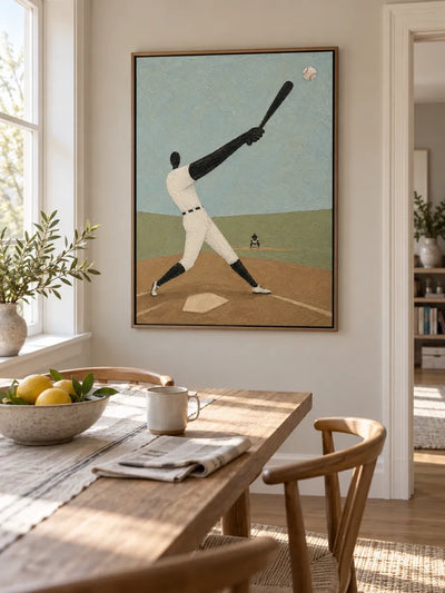 Hand-Painted Baseball Player Canvas Art With Elongated Limbs For Sports Fans