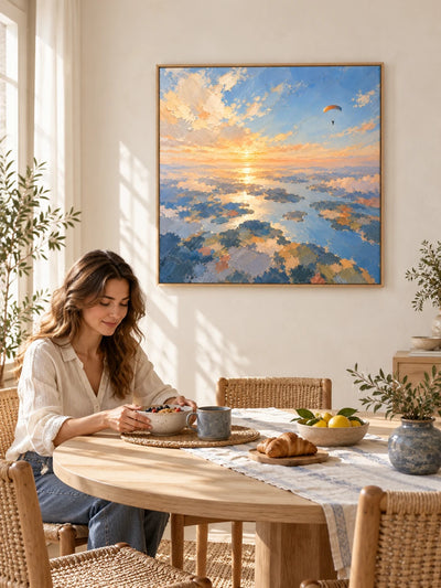 Hand-Painted Paragliding Canvas Art With Sunset Sky