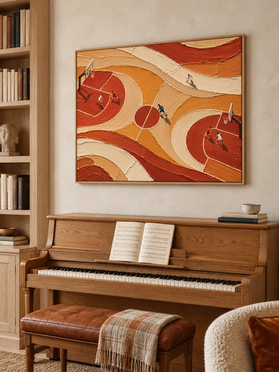 Hand-Painted Basketball Court Art With Impasto Texture For Sports Lovers