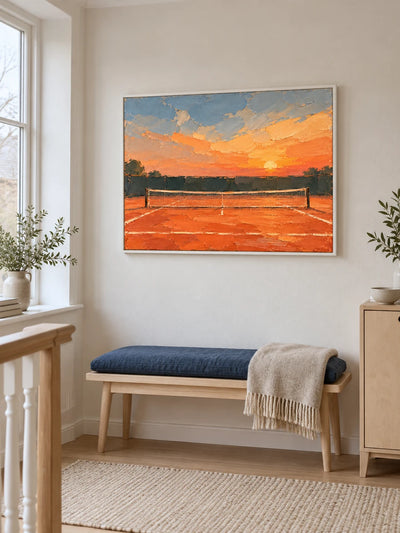 Impressionist Tennis Court Painting Hand-Painted Orange Clay Court Wall Art