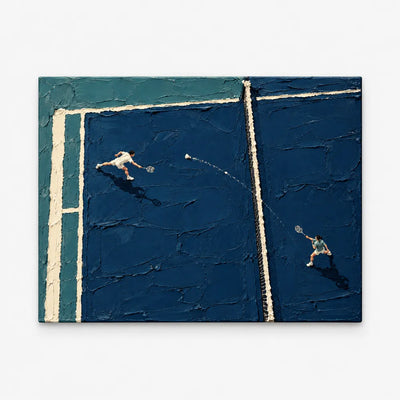 Badminton Impasto Painting Blue Court Hand-Painted Canvas Wall Art