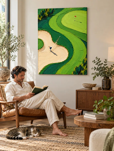 Hand-Painted Golf Bunker Shot Canvas Art With Impasto Texture