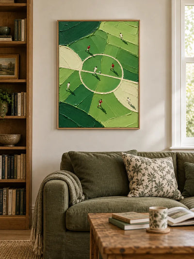 Hand-Painted Football Canvas Art With Green Impasto Texture For Sports Fans