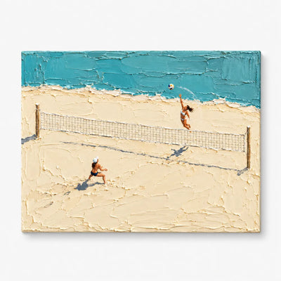 Hand-Painted Beach Volleyball Art With Thick Impasto Texture On Canvas