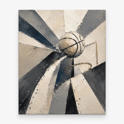 Abstract Basketball Canvas Painting With Geometric Motion In Beige And Black