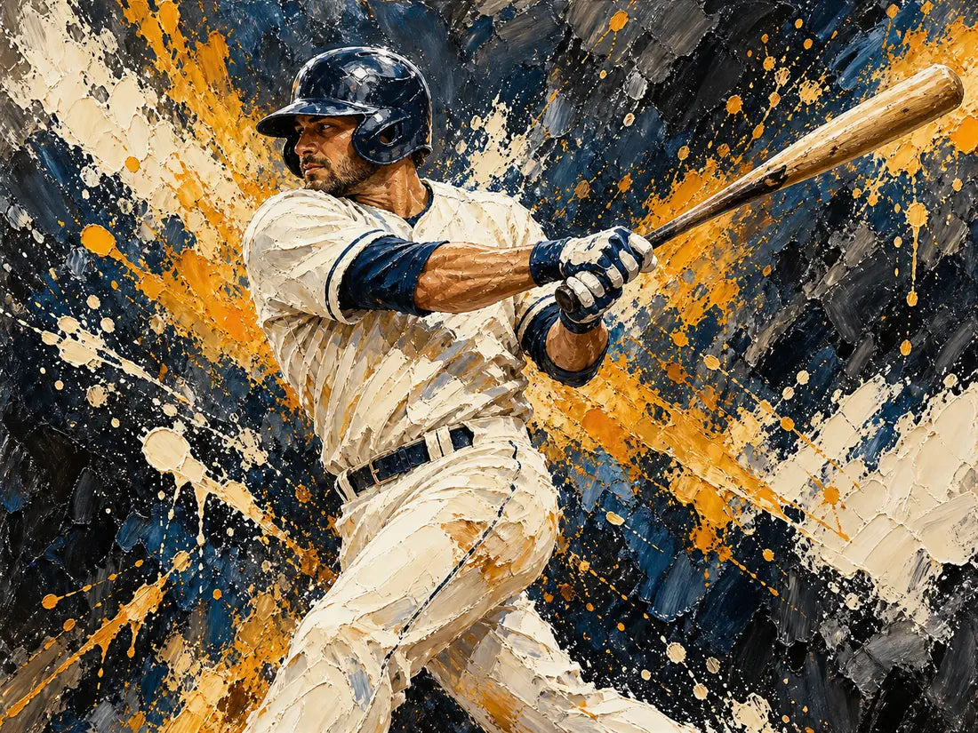 Expressive painting of a baseball batter in a cream uniform