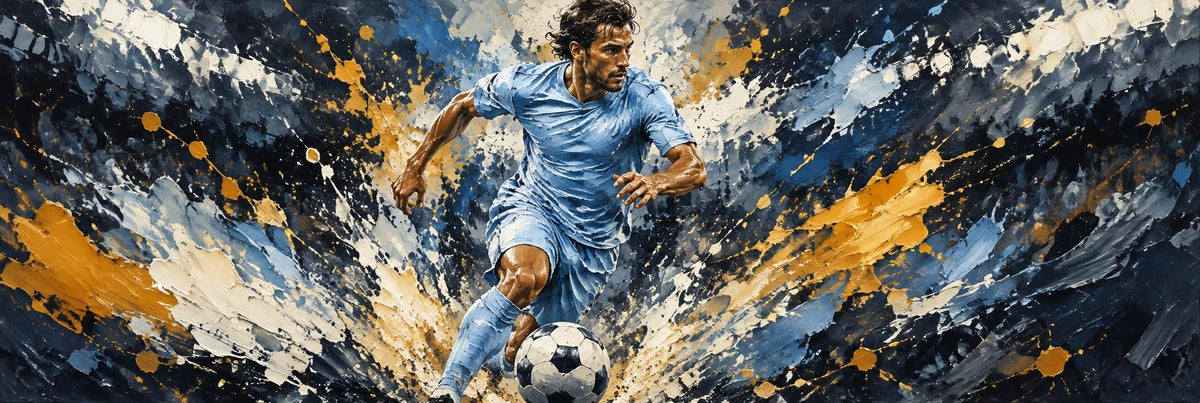 Expressive painting of a soccer player in a sky-blue kit