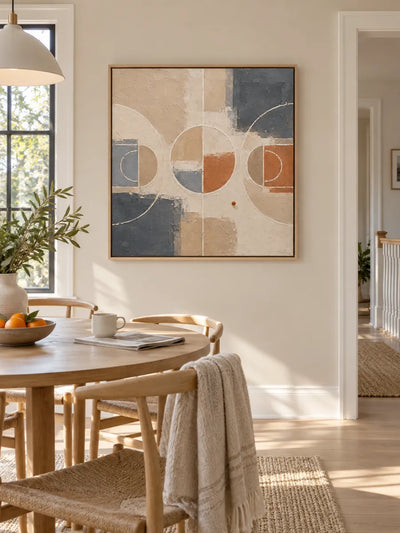 Abstract Basketball Court Geometric Canvas Painting In Beige And Orange