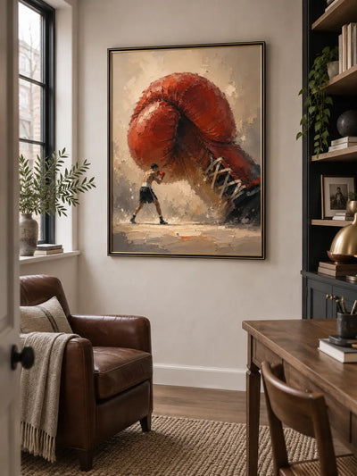 Surreal Boxing Art Canvas Painting With Giant Red Glove For Sports Fans